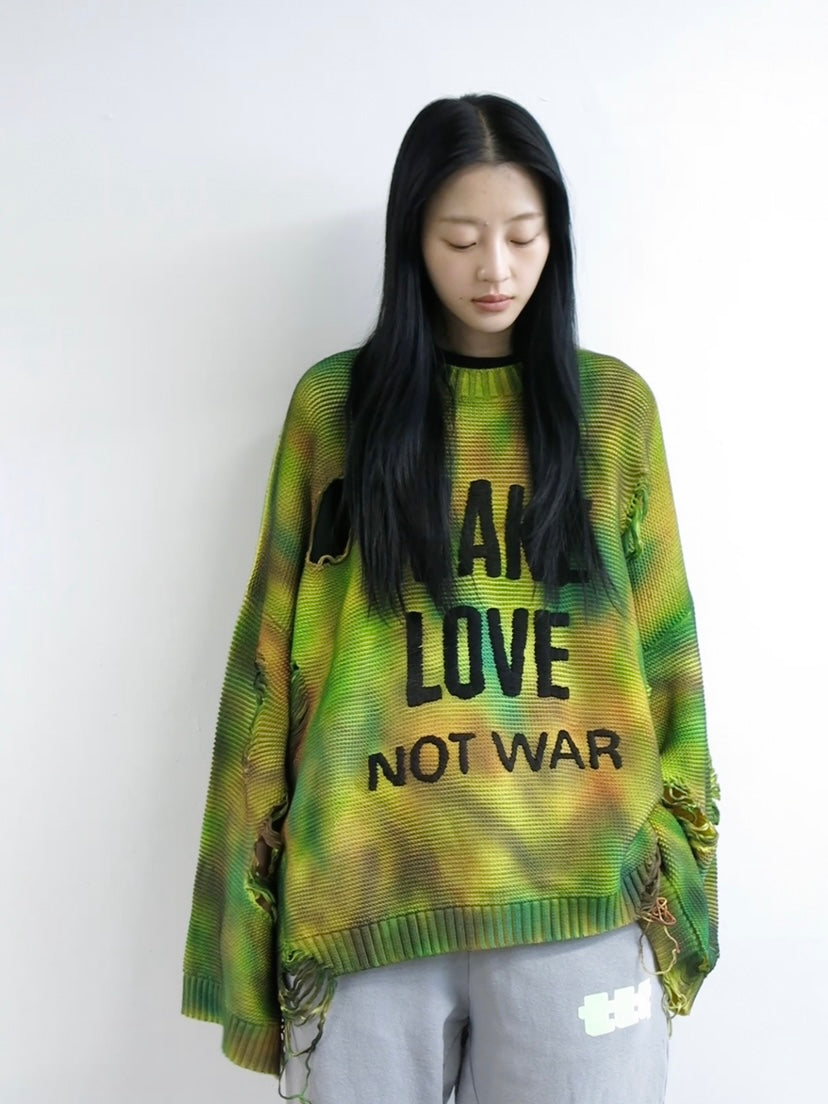 TTT MSW / MAKE LOVE over size damage knit – PRANK STORE